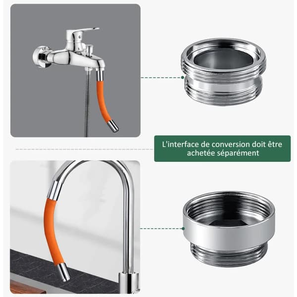 360° kranhode forlengelsesslange, silikonmateriale, med tetningsring, svart, 20cm