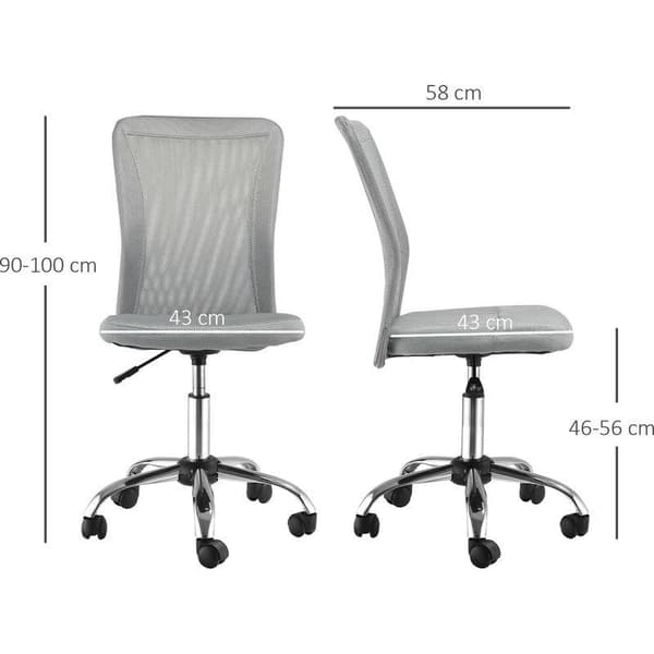 Vinsetto Ergonomisk Kontorstol, Høydejusterbar, Krombase, 360° Sving, Grått Mesh-trekk