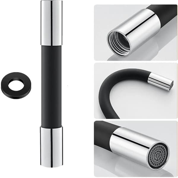 360° kranhode forlengelsesslange, silikonmateriale, med tetningsring, svart, 20cm