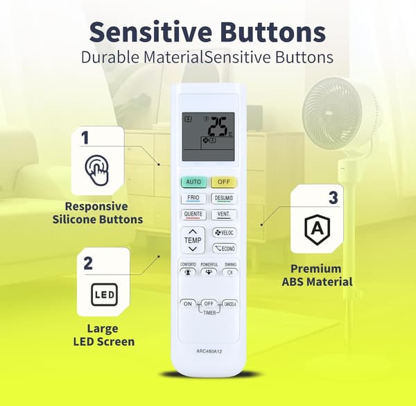 Replacement Remote Control for Daikin Air Conditioners ARC480A11, ARC480A12, ARC480A13, ARC480A9, ARC480A49, ARC480A53, ARC480A55, and ARC480A.