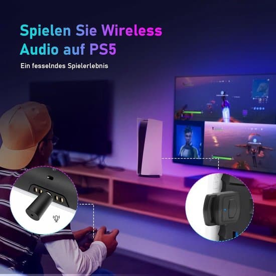 Bluetooth 5.0 USB-lydadapter for PS5/PS4/PC - Bluetooth-adapter med minimikrofon, plug and play.