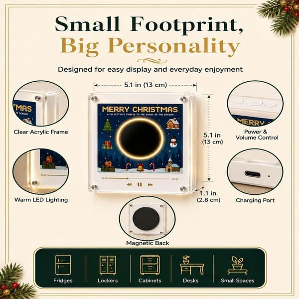 Christmas Vinyl Player Fridge Record NFC Magnetic Music Box Set Mini Jingle Magnets, Refrigerator Custom Storage, Personalized Retro, 9 Programmable Parts