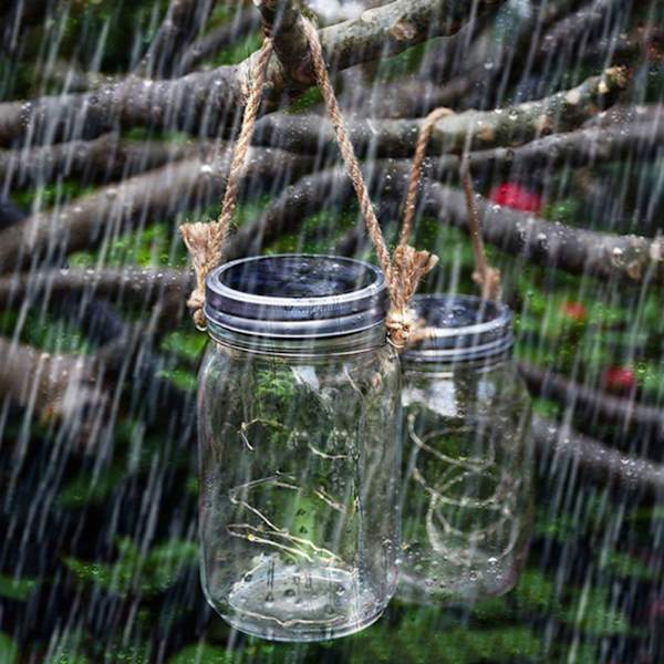 Solcellsburk lock String Lights LED Vattentät Fairy Jar Lids Lights för uteplats trädgård bröllop