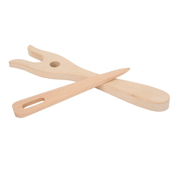 2 Pcs Beech Wood Knitting Fork Set with Small Eye Needle, Multifunctional DIY Craft Tools