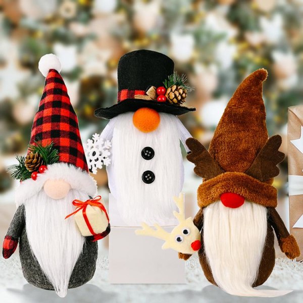 3 stk Julenisser Plussjdukker Svenske Nisser Julepynt Ornamenter Thanksgiving Day Gaver