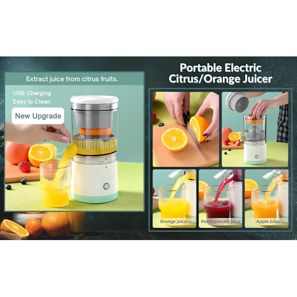 Elektrisk Saftpresser Genopladelig - Citrus Saftpresser Maskiner med USB Saftpresser til Appelsin, Citron, Grapefrugt