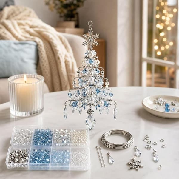 DIY perlesett med iskrystalldesign, elegant juletrepynt for glitrende juledekorasjoner