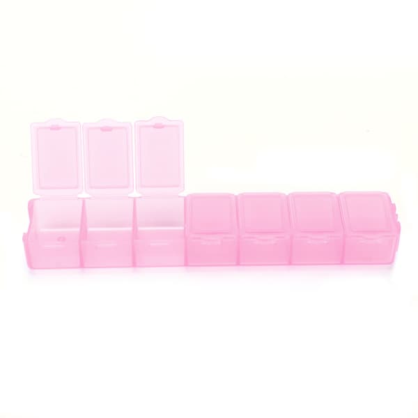 Pink 7-Compartment Storage Box Travel Jewelry Organizer Repackable Plastic Palette Container