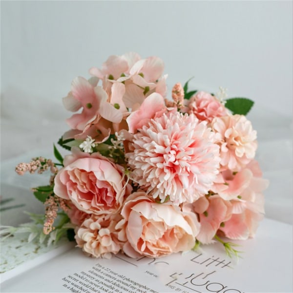 Simulation Rose Wedding Bouquets Pure Elegant Nordic Fake Rose Flower for Wedding Photography Props Peony Pink