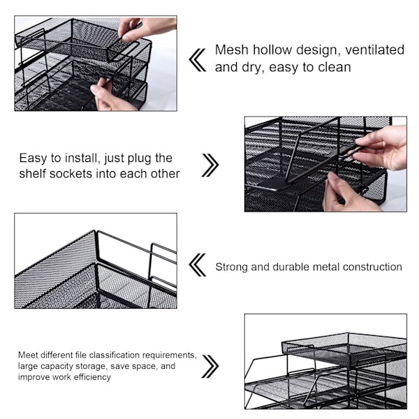 4 stk. Filhylde Stabelbar Adskillelig Mesh Huldesign Stor Kapacitet Nem Installation Skrivebords Filopbevaring Holdere