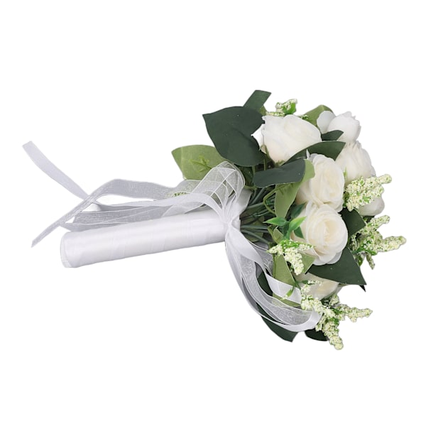 Bryllupsbukett Simulering Kunstig Rose Livaktig Grønne Blad Moderne Elegant Rose for Bryllup Kirke Hjemmedekor Melkehvit