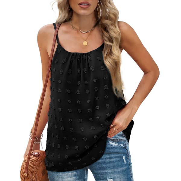 Vests for Women Round Neck Swiss Dot Summer Tank Top Adjustable Sleeveless Tank Black M