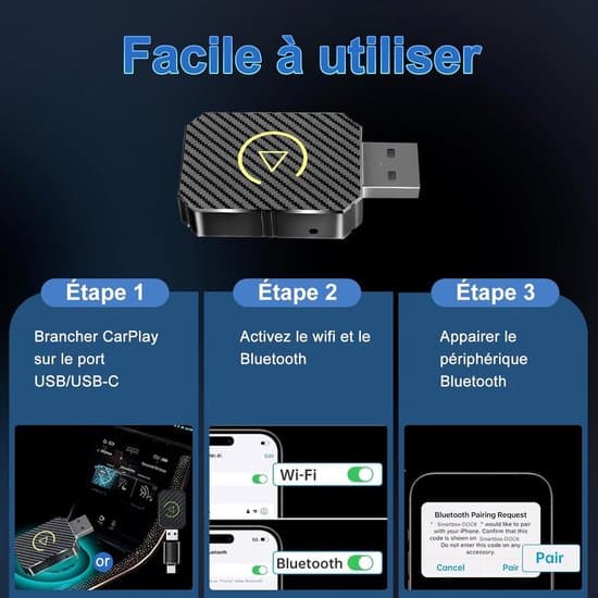Trådløs CarPlay-adapter, kompatibel med Apple iPhones, USB-forlengelse