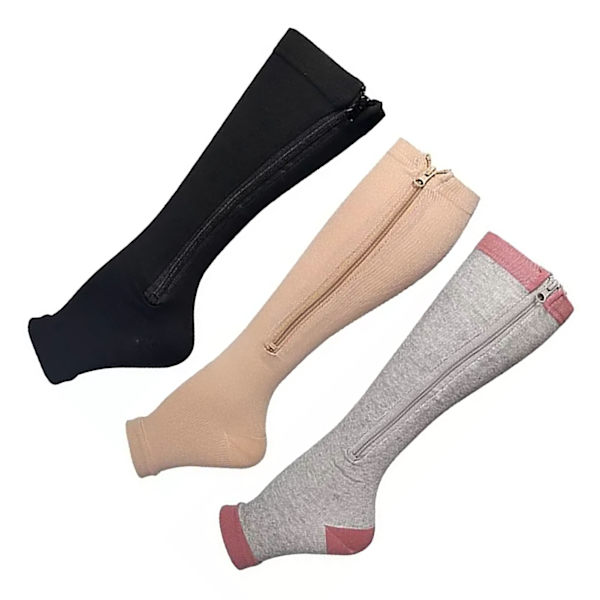 3 par Kompresjonsstrømper med glidelås Nylon Åpne tå Kompresjonsstrømper for turgåing Løping