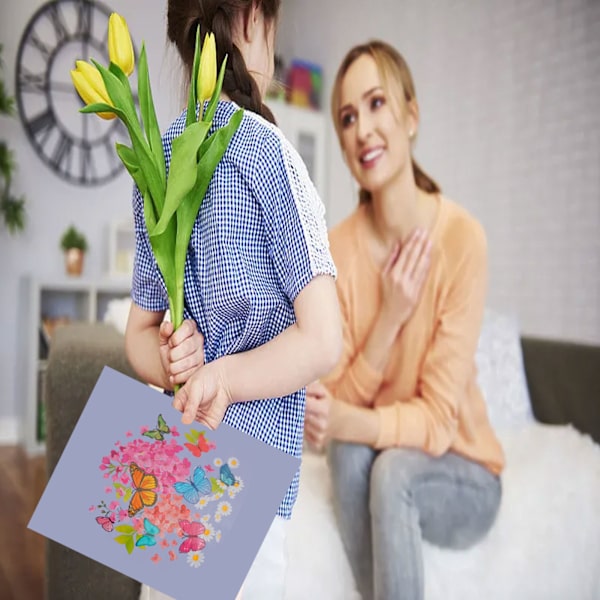 Unikt 3D Pop Up-kort - Fjärilar i naturen & Fjärilsblommönster för fru, flickvän, mamma, mormor - Till födelsedag, årsdag, mors dag