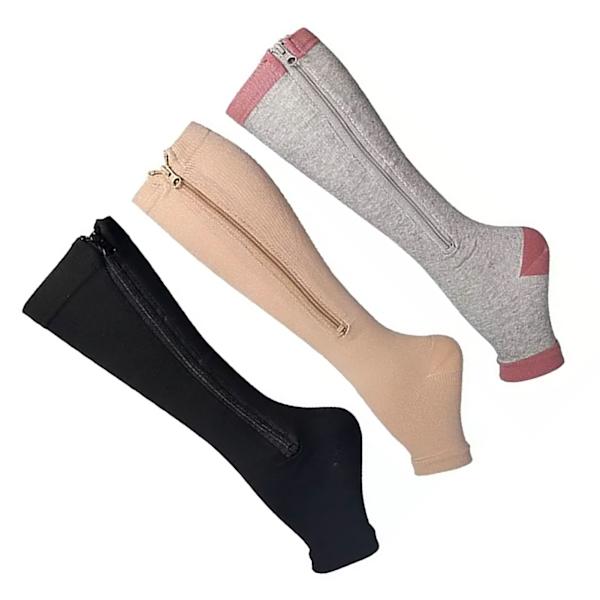 3 par Kompresjonsstrømper med glidelås Nylon Åpne tå Kompresjonsstrømper for turgåing Løping