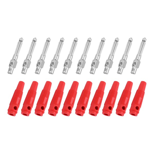 10 pcs 4mm 7-pin Banana Plug Copper 1000V 32A Stackable Male Connectors with Soft Sleeve Screw Tightened Red