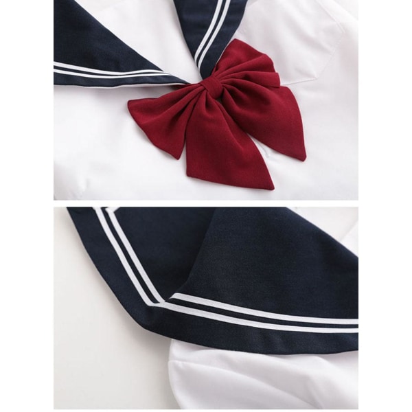 Vit skoluniform japansk marinblå sjömansskoluniformer anime cosplay långärmad sjömansdräkt