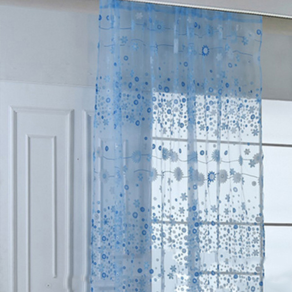 Gjennomsiktig Gardin Innovativ Elegant Translucent Blomster Voile Gardiner for Stue Studie Rom Soverom Himmelblå 100x270cm / 39.4x106.3in (Passer Stang)
