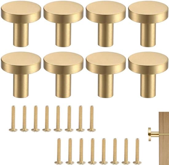Brass Knobs Ø2.5cm, Handles for Drawers and Doors with Mounting Bolts for Kitchen and Wardrobe