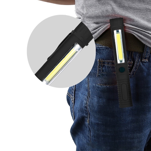 Bærbar Super Lys LED Lommelygte Pen Lys Magnetisk Arbejdslys Lommelygte med Klip Sort