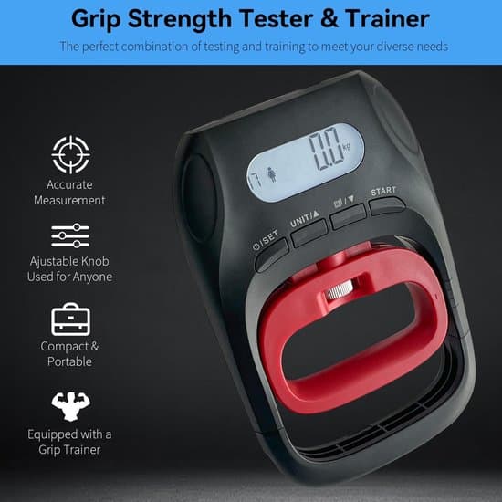 LCD 400lbs/180kg Hand Grip Strength Tester & Dynamometer with 19 Memory Settings for Home & Gym