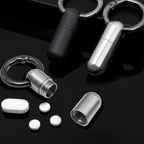 2-pack mini titanium pill boxes with keychain, waterproof metal pill boxes, travel pill boxes with keychains