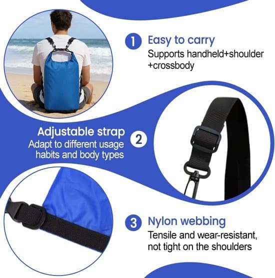 20L Waterproof Dry Bag - with shoulder strap - Waterproof bag - Roll-top closure, double shoulder strap - Floating storage bag for kayaking, camping,...