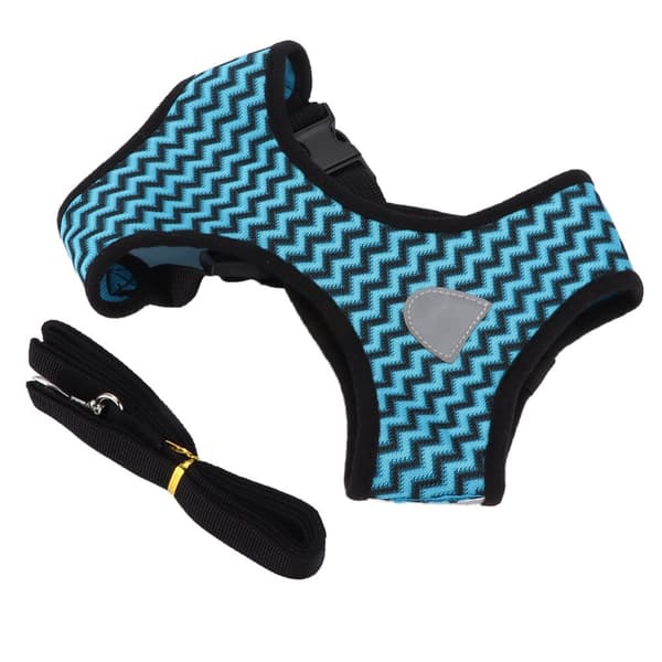Reflective Pet Harness with Leash - for Cats and Small/Medium Dogs (Blue, M)