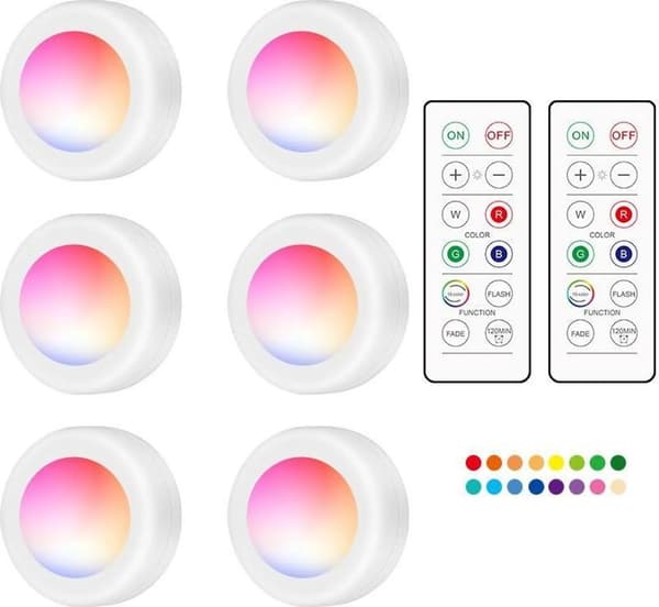 6 Creative LED Night Lights - Remote Control for Ambient Light, Cabinet Lighting Set