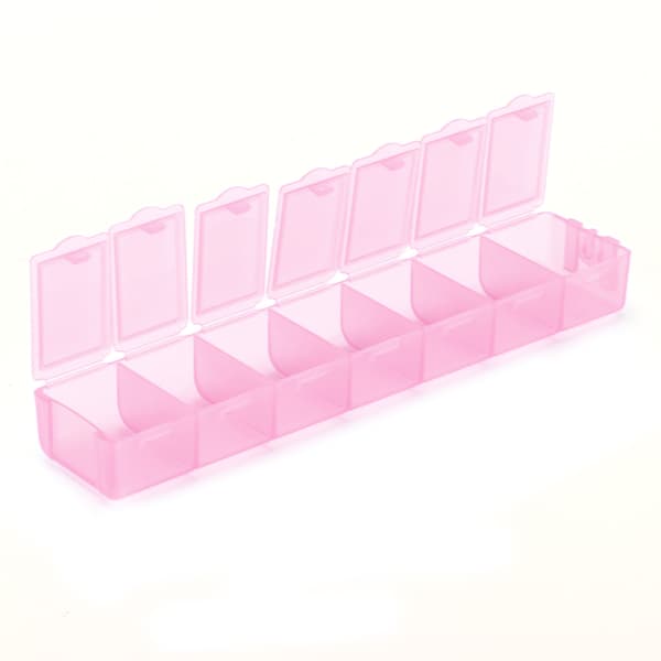 Pink 7-Compartment Storage Box Travel Jewelry Organizer Repackable Plastic Palette Container