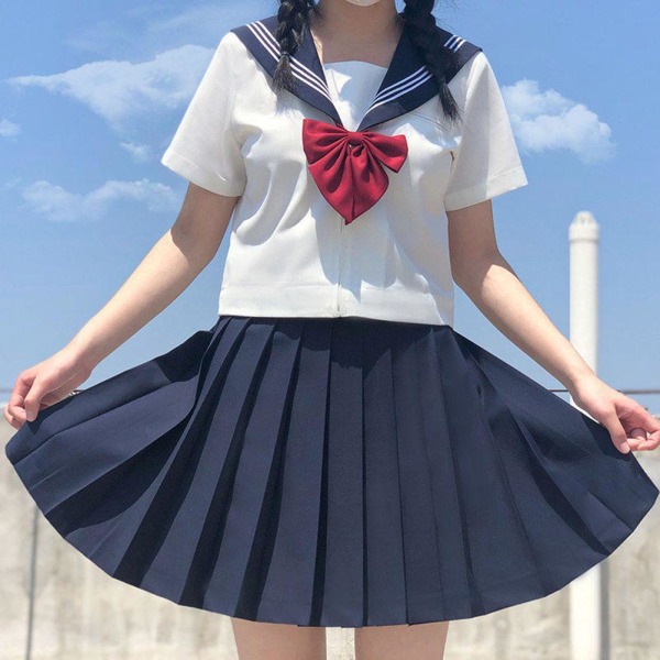 Vit skoldräkt Japansk marin sjömans skoluniformer Anime Cosplay långärmad sjömansdräkt