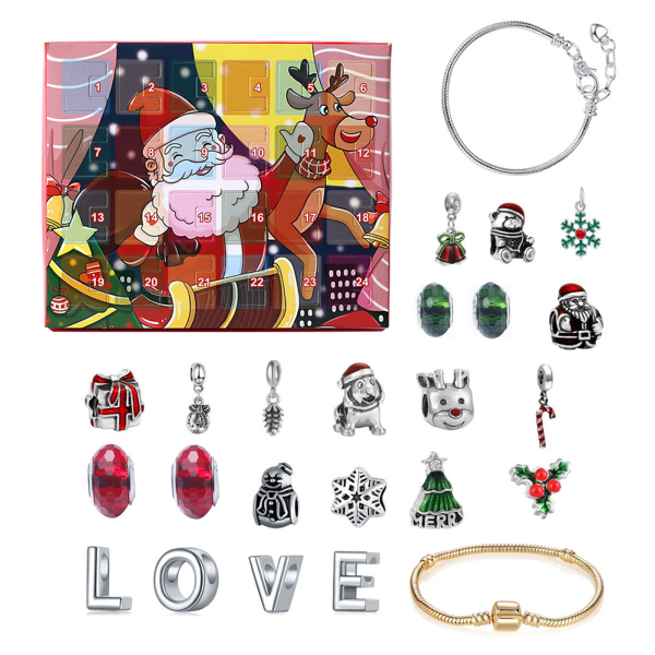 Adventskalender Julnedräkningskalender Presentförpackning DIY 24 Days Xmas Armband Pärlor Set för barn Flickor