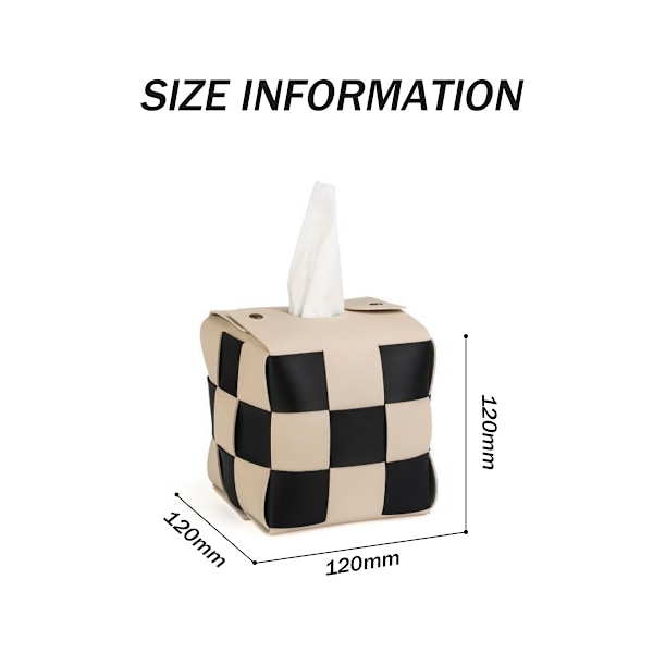 Vævæskeskrin Cover, Kvadratisk Vævæskeskrin Holder, Moderne PU Læder Vævet, Stilfuld Ternet Design til Stue, Dekorativ Hylde
