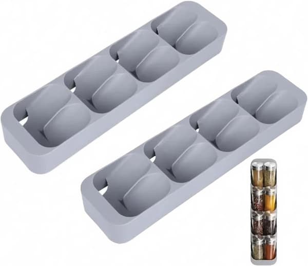 Spice Drawer Organizer with 2 Jars, 8-Compartment Plastic Spice Rack and Spice Storage Box, Kitchen Cabinet Insert