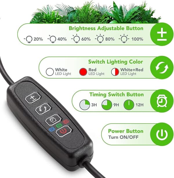 Plant light for indoor use, full spectrum 2-head clampable plant light (2-pack)