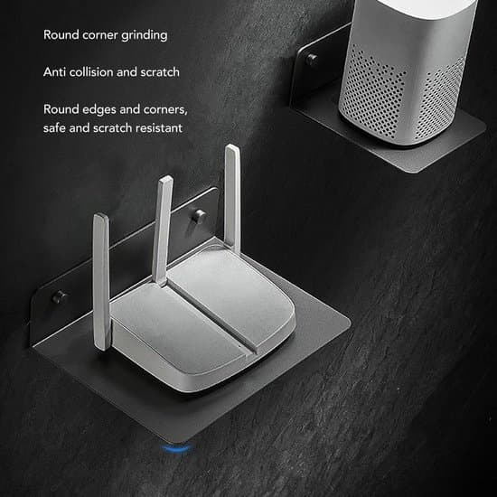 Black Compact L-shaped Projector Wall Shelf 11x12 cm, with Cable Cutout and Raised Edges, for Mini Projectors and Multimedia