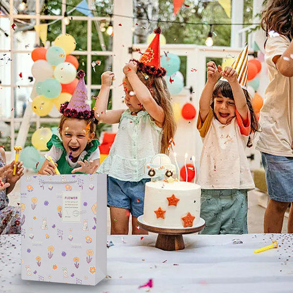 12 st blommiga handväskor Barnens dag födelsedagspresentpåse smycken kläder shoppingpapperspåse