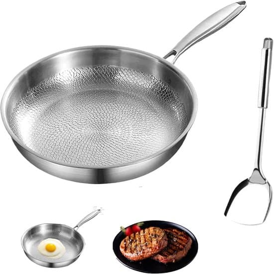 1 Hammered Titanium Frying Pan - 26cm Untreated Scratch-Resistant Non-Stick Silver (Without Lid)