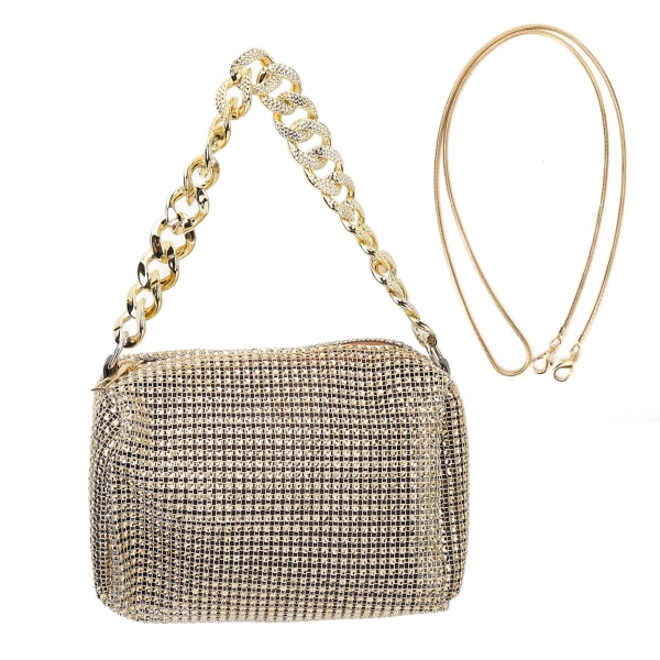 Women Messenger Bag Golden Rhinestones Handbag Thick Chain Messenger Bag Fashionable Trendy Handbag Golden Free Size