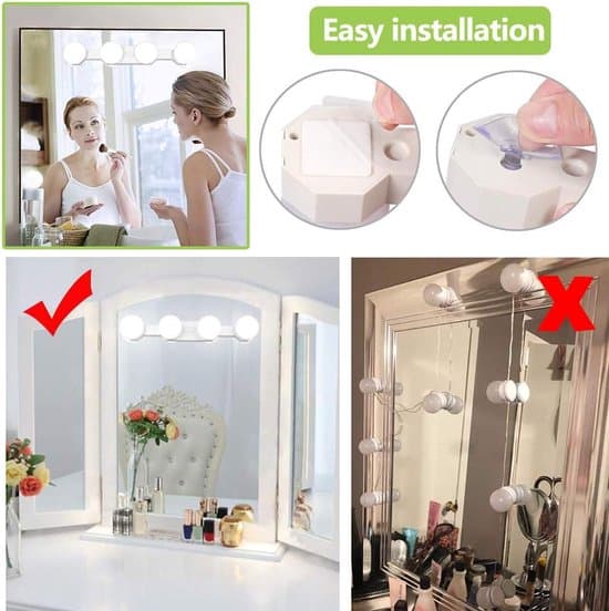 LED Makeup Mirror Light, 4 Bulbs, Dimmable, Portable, Wireless Charging, Hollywood Style, Bathroom Mirror Light (Mirror Not Included).