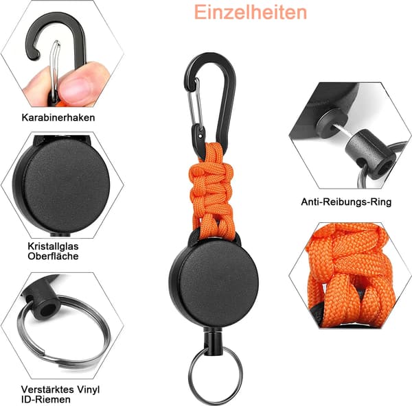 3-pack infällbara nyckelband med karbinhakar, infällbara nyckelband, 65 cm stålkabel och nyckelring.