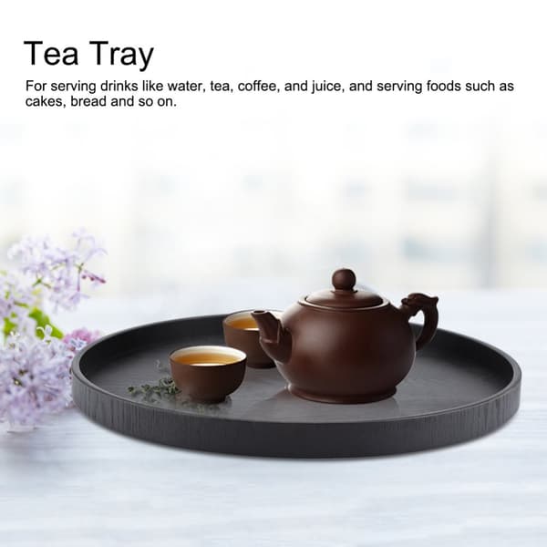 Black Round Solid Wood Serving Tray for Tea, Coffee, Snacks, and Meals in Restaurants
