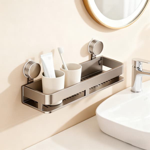 Wall-mounted shelf with suction cup (40cm) - a multifunctional stainless steel shelf suitable for bathroom/kitchen, and removable.