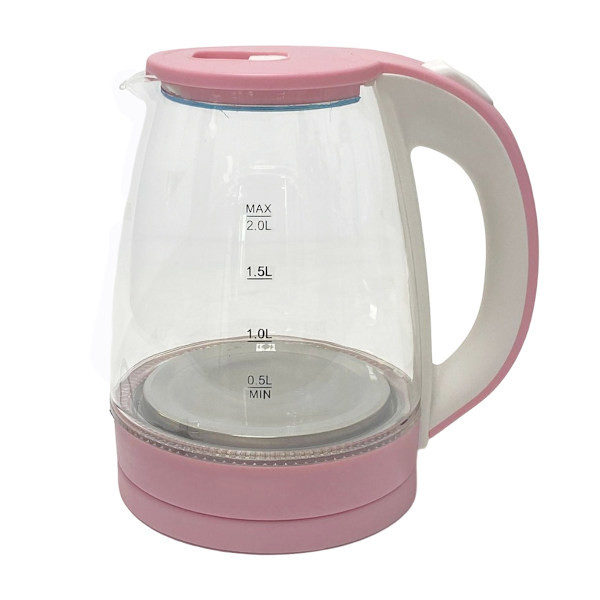 1500W Elektrisk Vattenkokare 2L Varmvattenkokare Bred Öppning Glas Tekanna Automatisk Avstängning Koktorkningsskydd EU-kontakt 220V Rosa