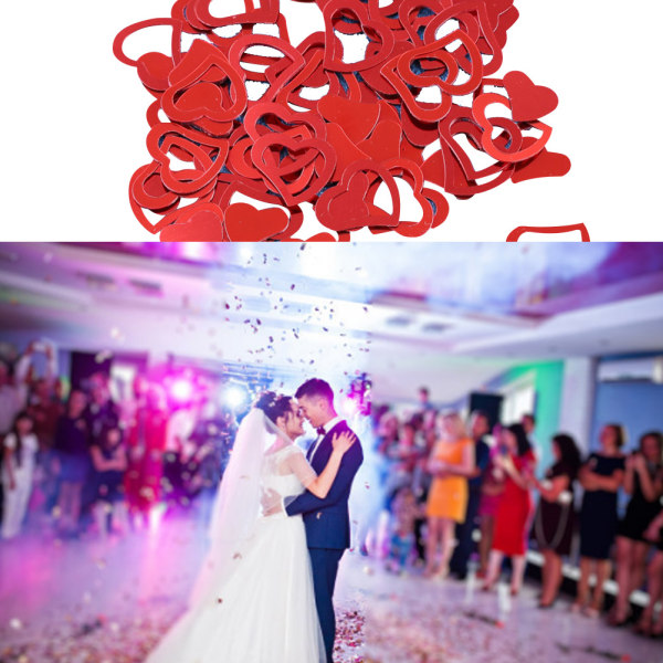 Flerfärgade blandade hjärtan Bröllopskonfetti Sparkle Bord sprider Festdekorationer (röd)