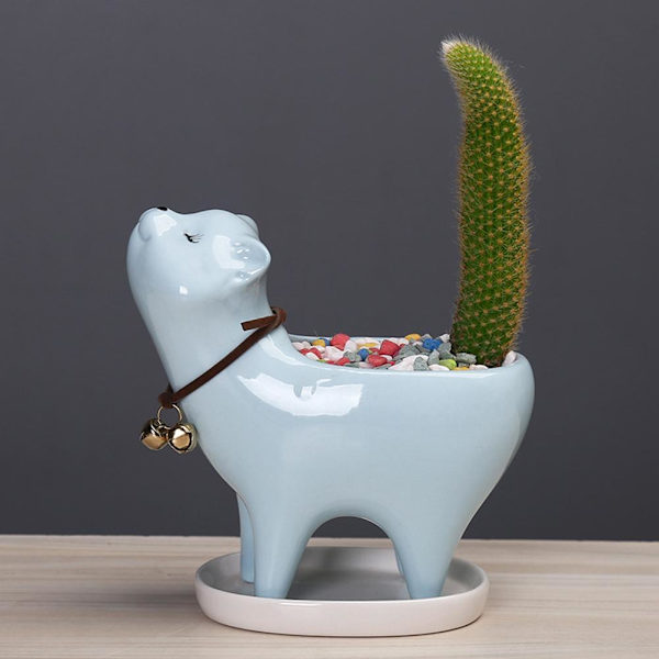 Kitten Keramik Succulent Krukor med Dräneringshål Mini Krukor för Växter Kaktus Växter Behållare för Hem och Kontor Dekoration