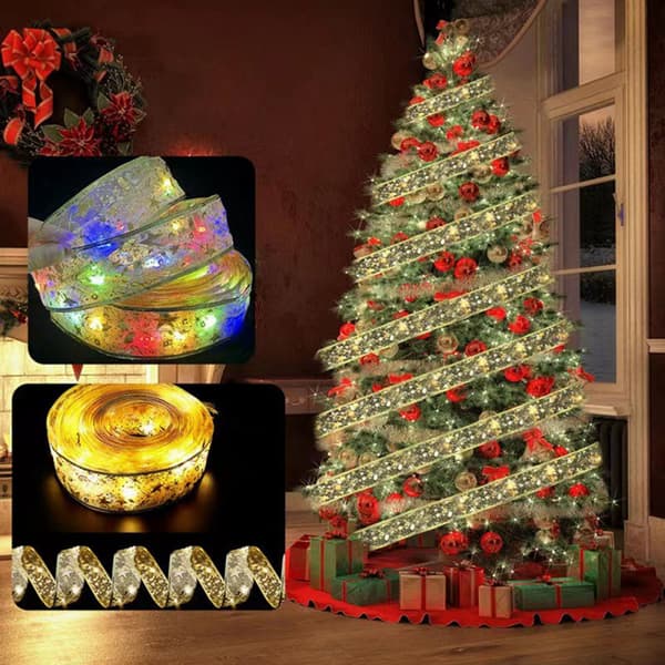 Gold Ribbon String Lights 50 LED Warm White Christmas Tree Decoration 164ft