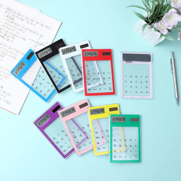 Solar Powered Calculator Touch Screen 8-Digit LCD Transparent Pocket Calculator for Work, Study, Home, Black