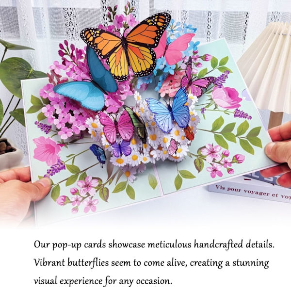Unikt 3D Pop Up-kort - Fjärilar i naturen & Fjärilsblommönster för fru, flickvän, mamma, mormor - Till födelsedag, årsdag, mors dag